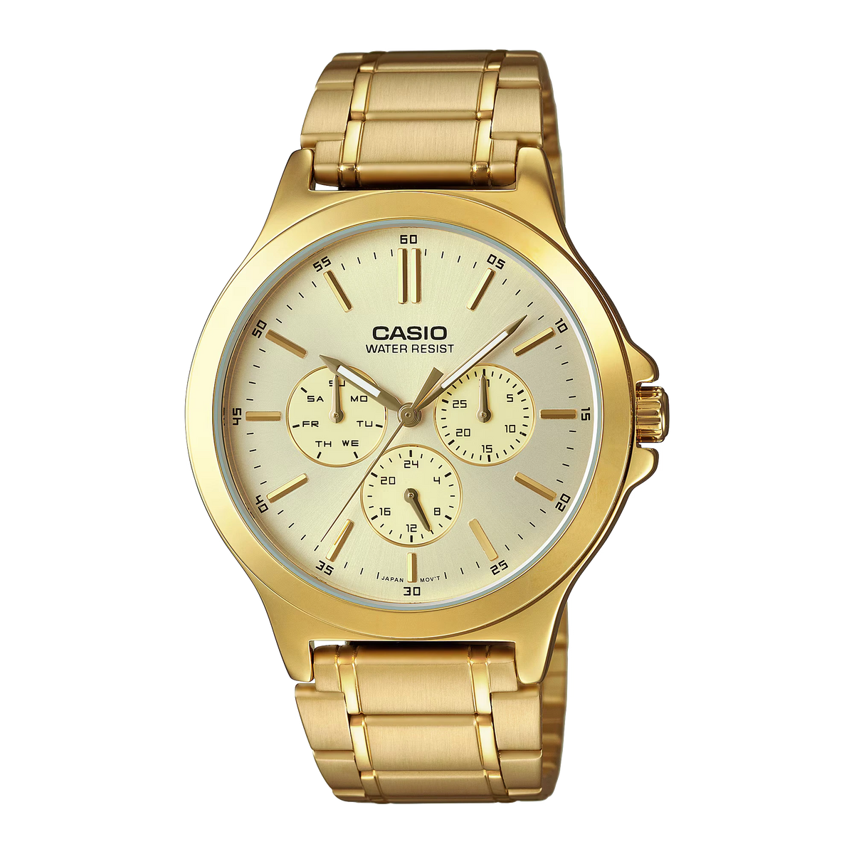 MTP-V300G-9AUDF Casio Golden Dial Multi Function Analog Quartz Men's Watch.