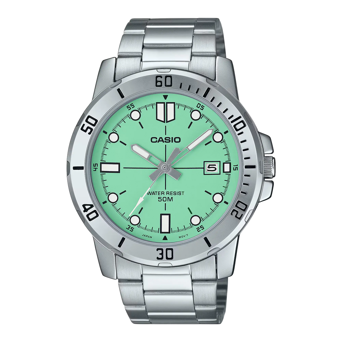MTP-VD01D-3E1VUDF Casio Sea Green Dial Silver Stainless Steel Chain Analog Men's Watch.