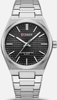 M:8439 Curren Black Dial Silver Steel Chain Analog Quartz Men's Watch.
