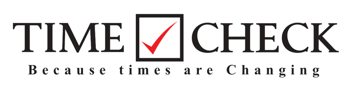 Timecheck logo featuring a clock icon merged with a checkmark