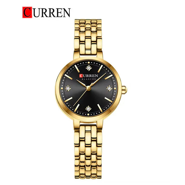 C-9106L Curren Black Dial & Golden  Stainless Steel Chain Analog Quartz Women's Watch.