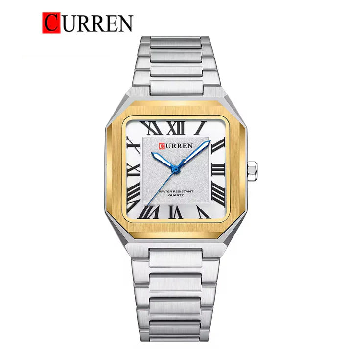 M:8482 CURREN White Dial SILVER Stainless Steel Chain Analog Quartz Men's Watch With Box & Bag
