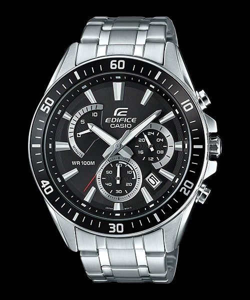 EFR-552D-1AVUDF Casio Edifice Chronograph BLACK Dial Silver Steel Band Men's Watch. TIMECHECK