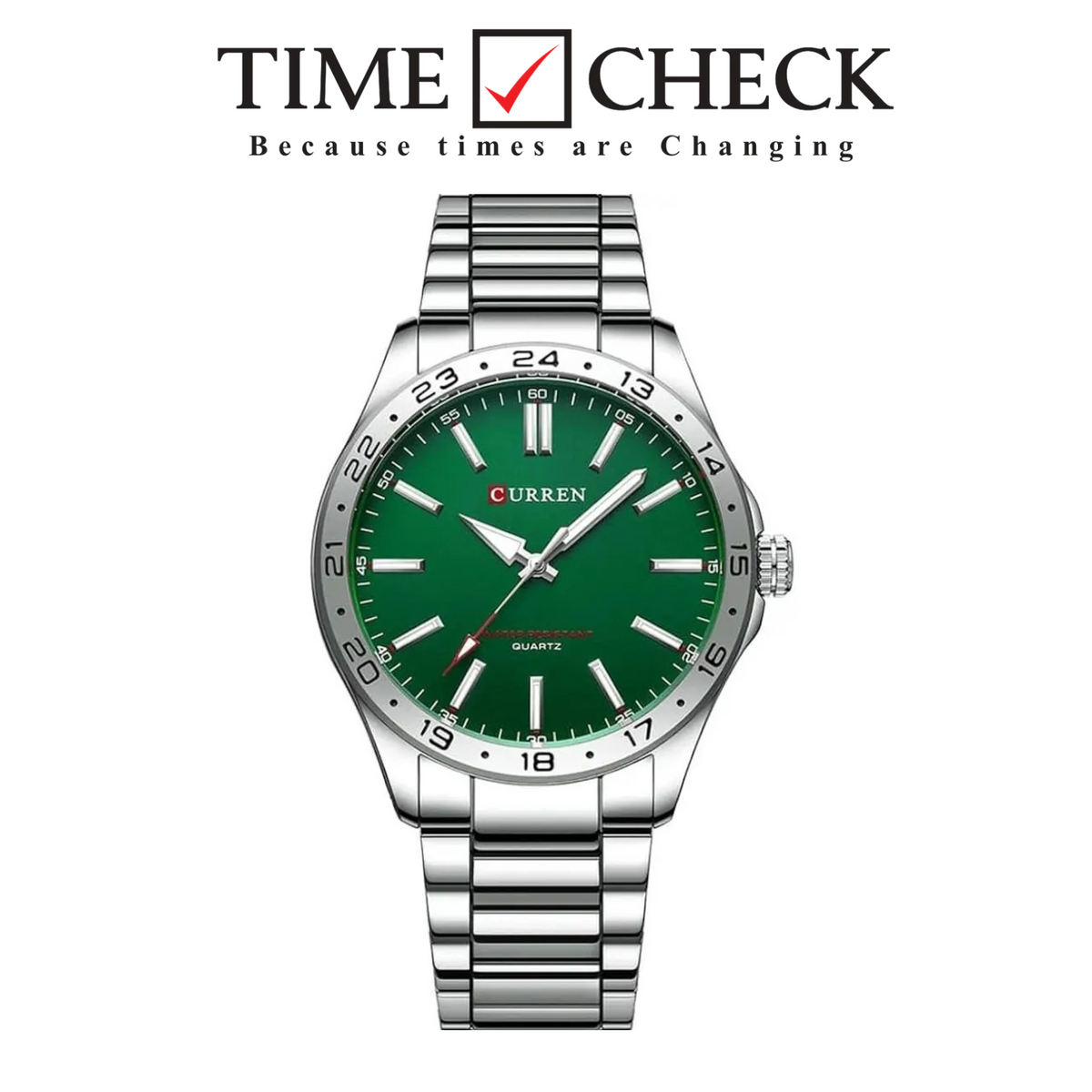 M:8452 Curren Green Dial Silver Stainless Steel Chain Analog Quartz Men's Watch With Box & Bag