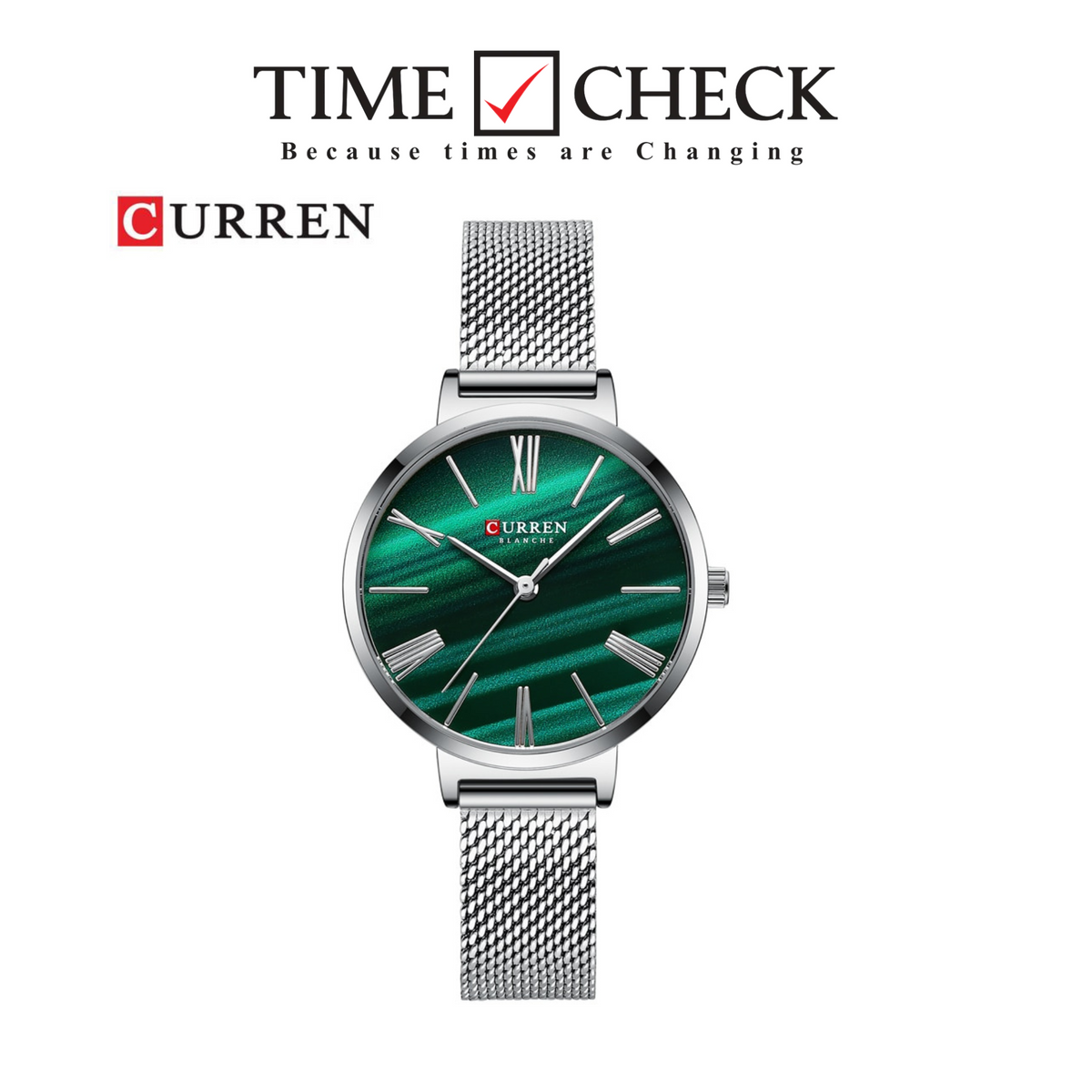 C9076L Curren Green Dial Silver Stainless Steel Band Analog Quartz Women's Watch.