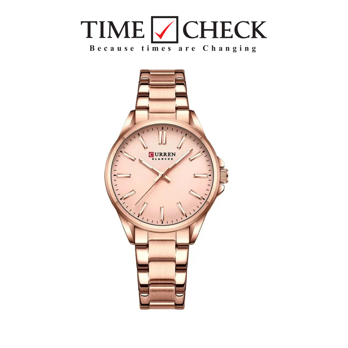 C-9090L Curren pink Dial Rose Gold Stainless Steel Analog Quartz Women's Watch.