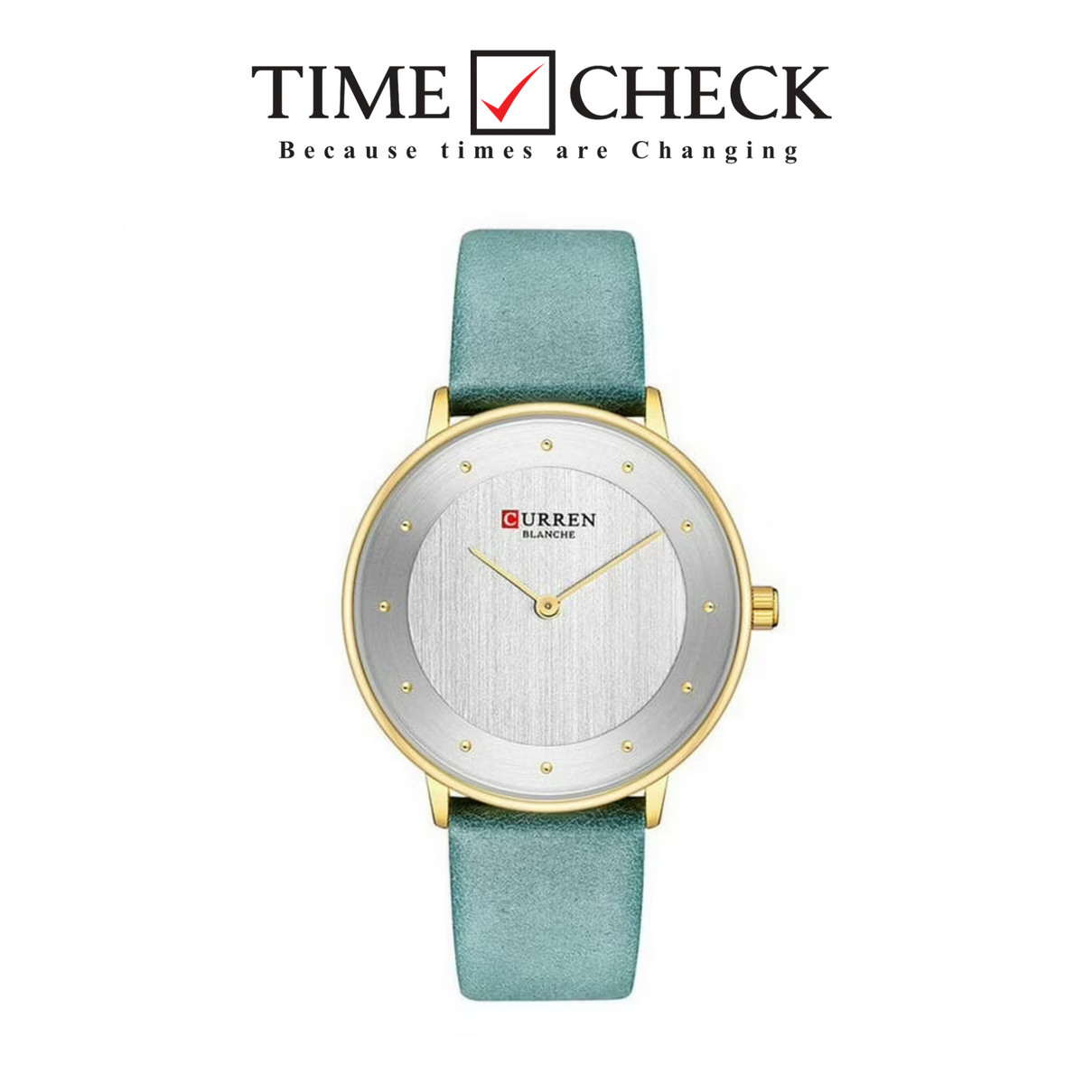 C9033L Curren Silver Dial Green Leather Strap Analog Quartz Women's Watch.