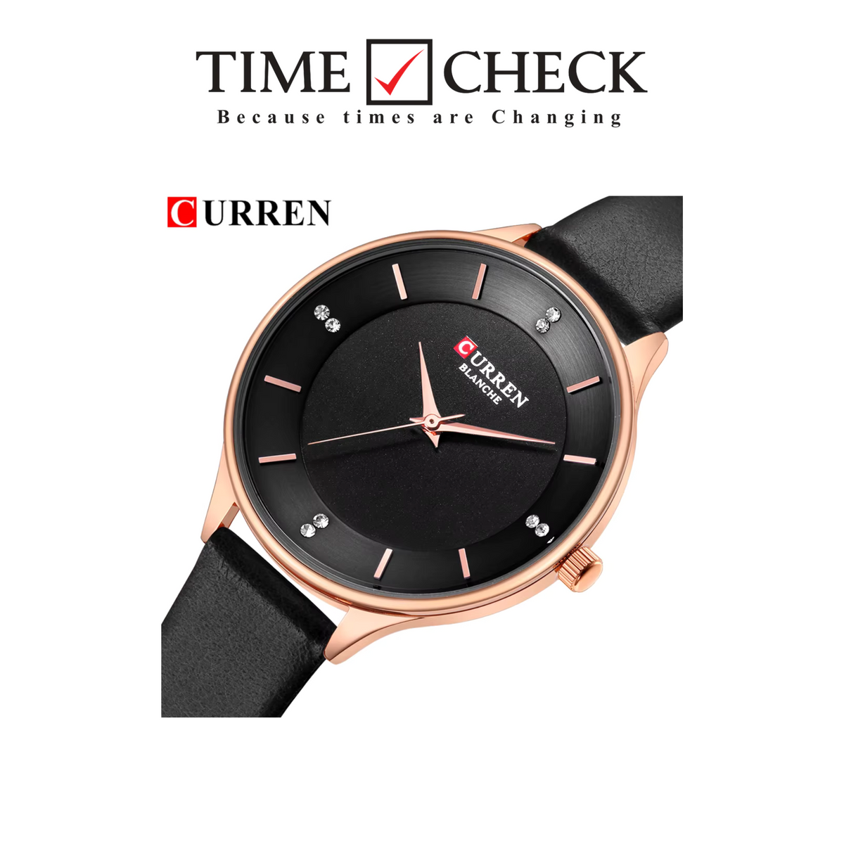 C-9041L Curren Black Dial Black lather Straps Women's Watch.