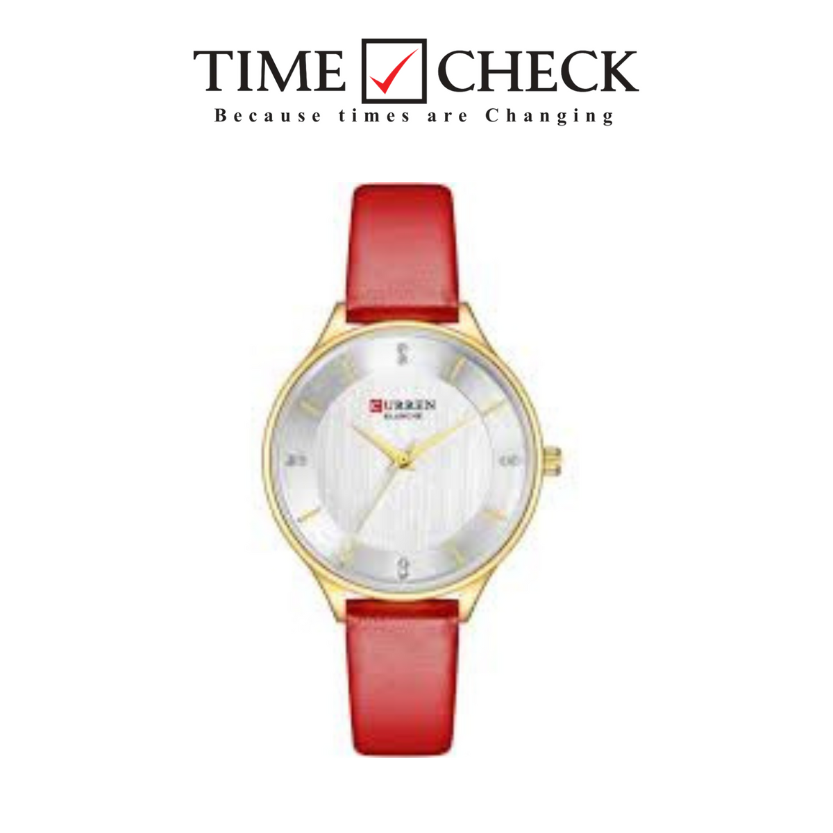 C-9041L Curren White Dial Red lather Straps Women's Watch.