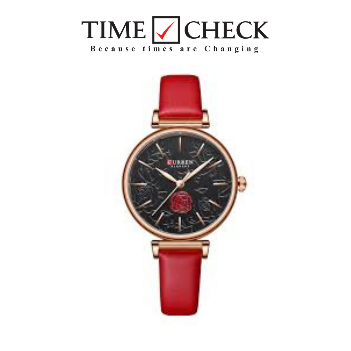 C9078L Curren Black Dial Red Leather Strap Analog Quartz Women's Watch.