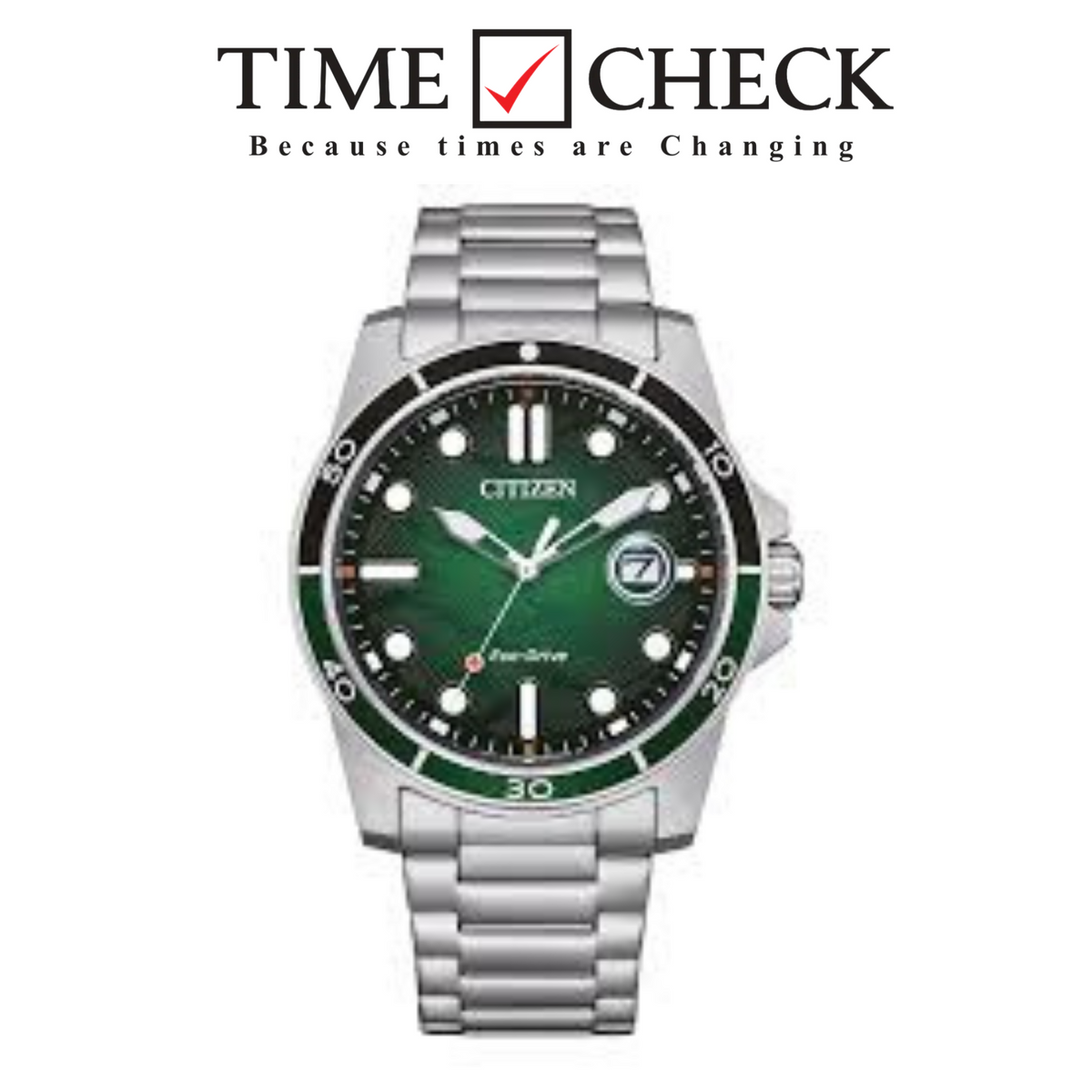 AW1811-82X Citizen Green Dial Silver Chain Watch for Men - Analog Stainless Steel Band