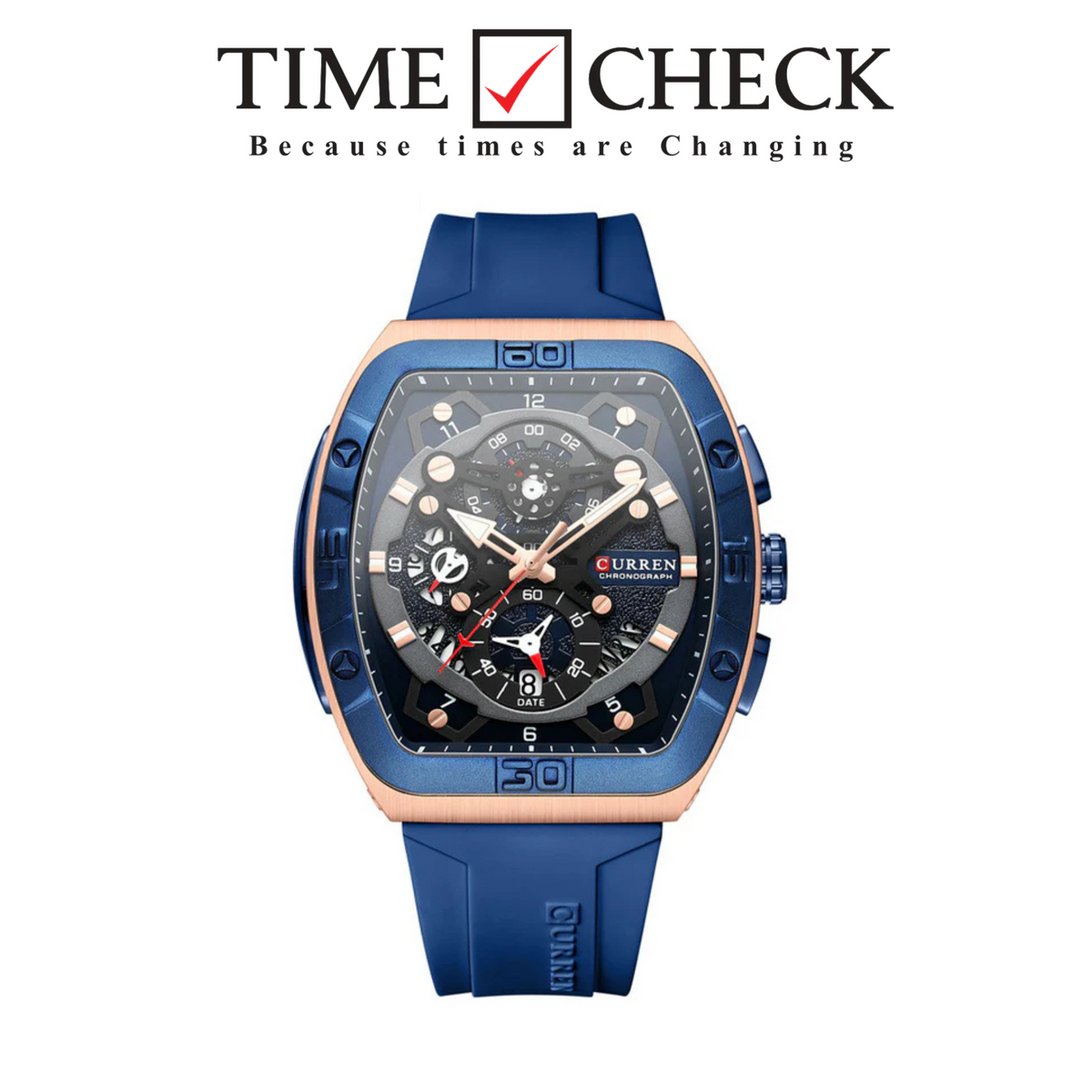 M:8443 Curren Blue Dial Blue Silicone Strap Chronograph Analog Quartz Men's Watch.