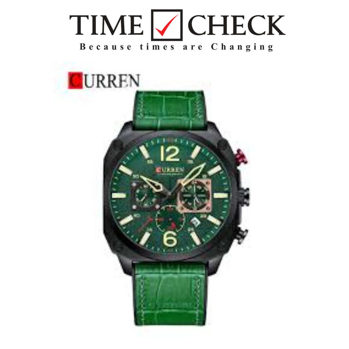 M:8398 Curren Green Dial Green lather Strap Chronograph Analog Quartz Men's Watch