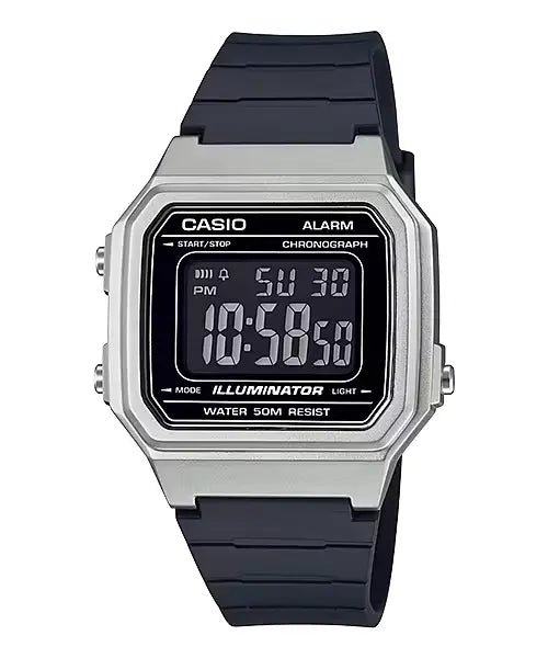 W-217HM-7BVDF Casio Silver Resin Case Black Resin Band Digital Quartz Men's Watch.