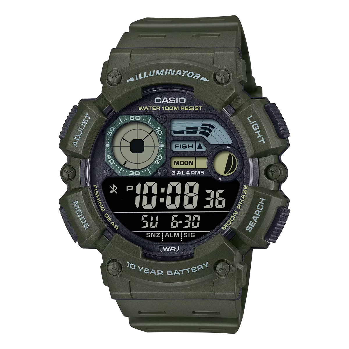 WS-1500H-3BVDF Casio Quartz Digital Green Resin Men's Watch.