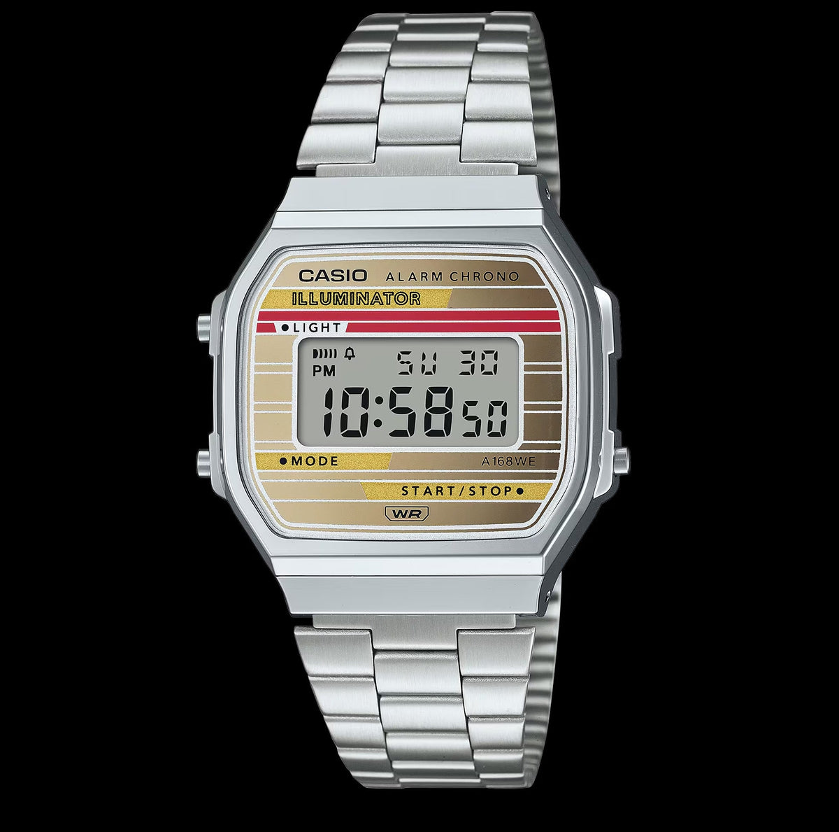 A168WEHA-9ADF Casio Vintage SILVER Metal Band Illuminator Digital Men's Watch. - Timecheck