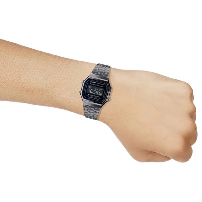 A168WGG-1BDF Casio Vintage SILVER Metal Band Illuminator Digital Men's Watch. - Timecheck
