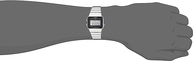 A700W-1ADF Casio Vintage Digital Rectangle Silver Stainless Steel Bracelet Watch. - Timecheck
