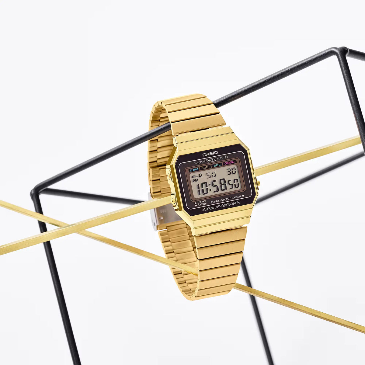 A700WG-9ADF Casio Vintage Digital Rectangle Golden Stainless Steel Bracelet Watch. - Timecheck