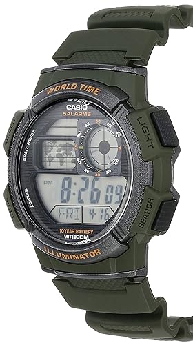 AE-1000W-3AVDF Casio Green Band Youth Digital Grey Dial Men's Watch. - Timecheck