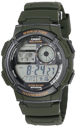AE-1000W-3AVDF Casio Green Band Youth Digital Grey Dial Men's Watch. - Timecheck