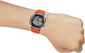 AE-1000W-4BVDF Casio Orange Resin Band 5 Alarms Chronograph World Time Men's Watch. - Timecheck