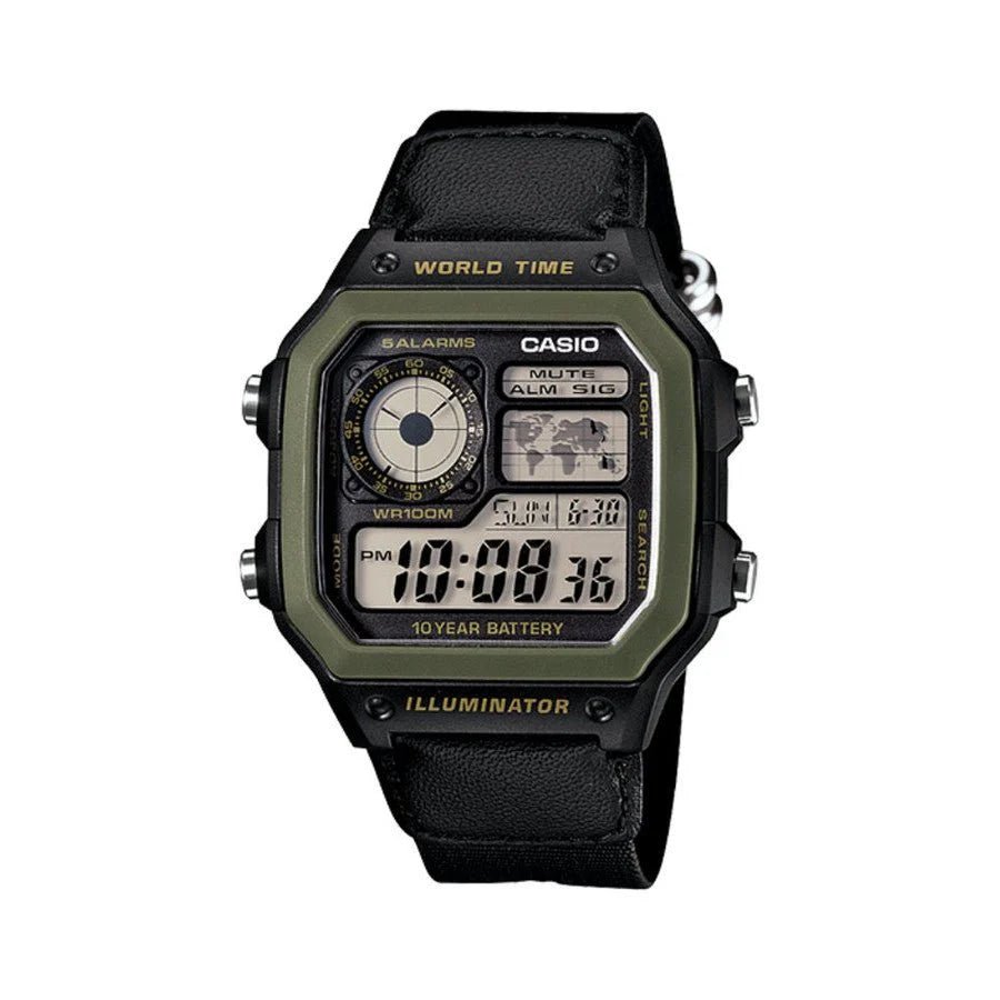 AE-1200WHB-1BVDF Casio Black Resin Digital Quartz Movement Men's Watch. - Timecheck