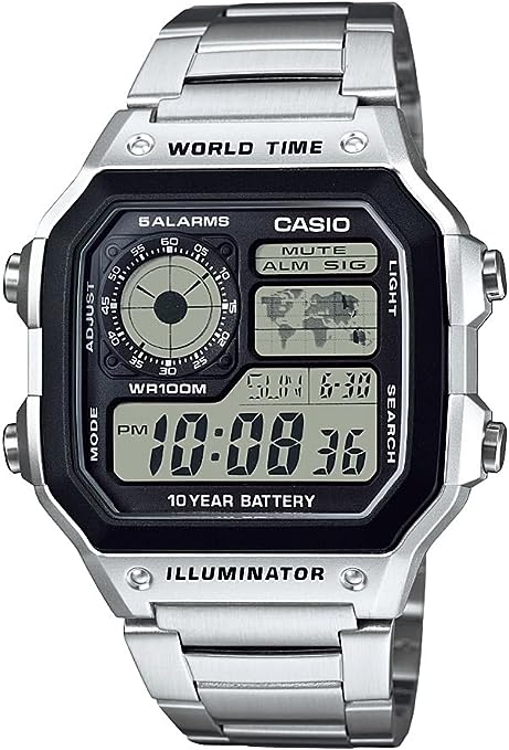 AE-1200WHD-1AVDF Casio Silver Stainless-Steel with Digital Men's Quartz Watch. - Timecheck