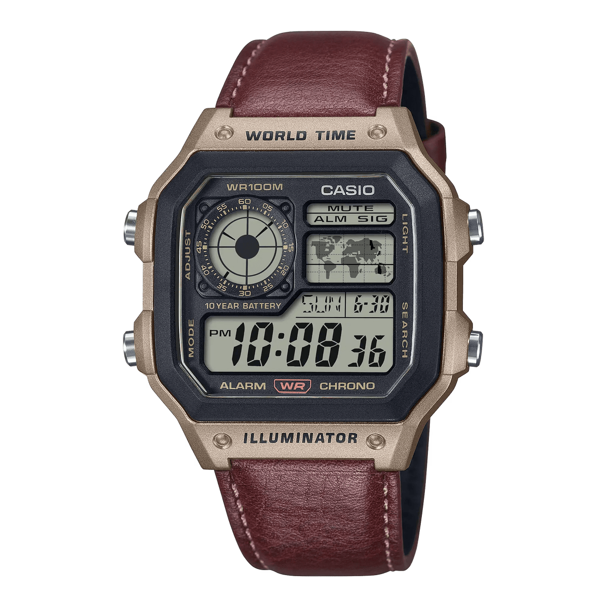 AE-1200WHL-5AVDF Casio Red Leather Digital Quartz Movement Men's Watch. - Timecheck