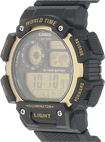 AE-1400WH-9AVDF Casio Black Resin Youth Digital Gold Dial Men's Watch. - Timecheck