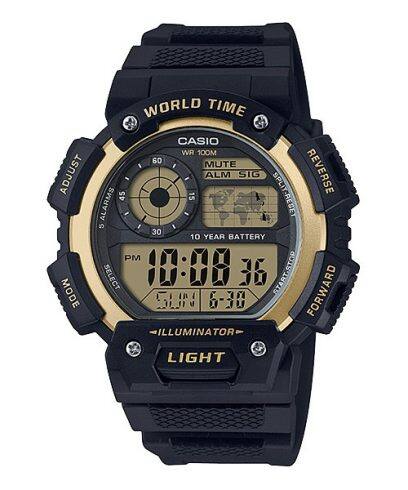 AE-1400WH-9AVDF Casio Black Resin Youth Digital Gold Dial Men's Watch. - Timecheck