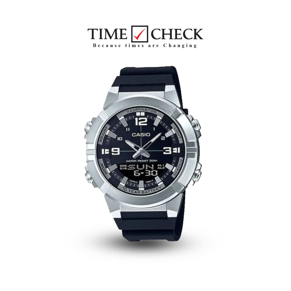 AMW-870-1AVDF Casio Black Dial Black Silicon Strap Digital Analog Men's Quartz Watch. - Timecheck