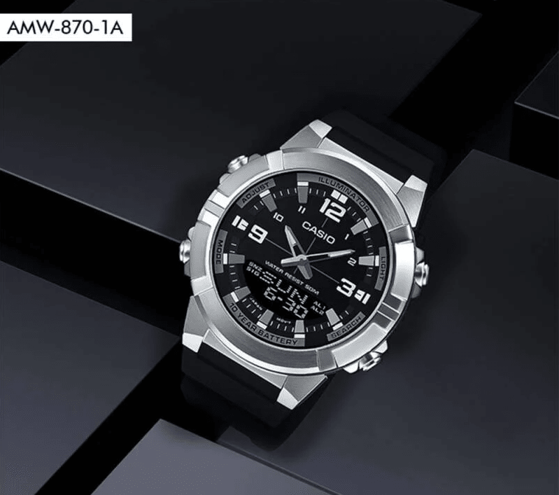 AMW-870-1AVDF Casio Black Dial Black Silicon Strap Digital Analog Men's Quartz Watch. - Timecheck