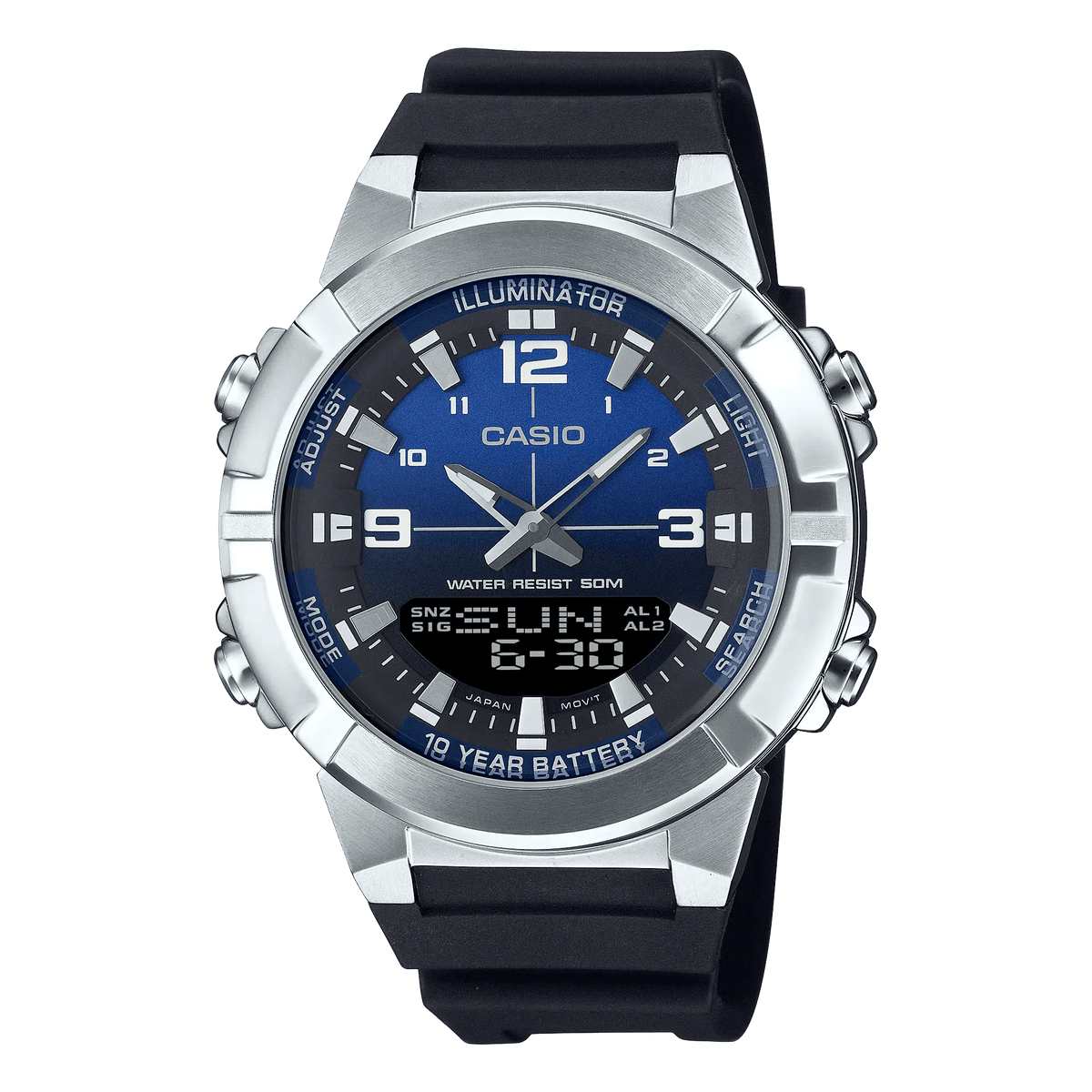 AMW-870A-1AVDF Casio Blue Dial Black Silicon Strap Digital Analog Men's Quartz Watch. - Timecheck