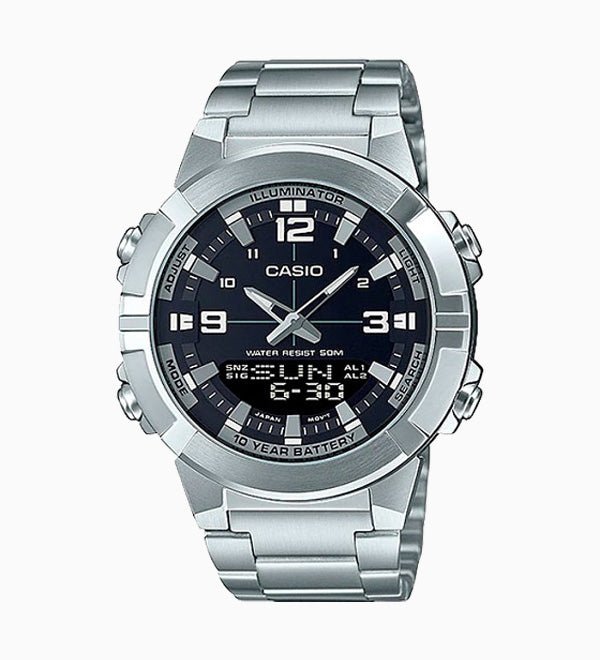 AMW-870D-1AVDF Casio Illuminator Analog Digital World Time Stainless Steel Men's Watch. - Timecheck