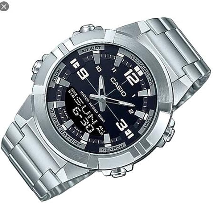 AMW-870D-1AVDF Casio Illuminator Analog Digital World Time Stainless Steel Men's Watch. - Timecheck