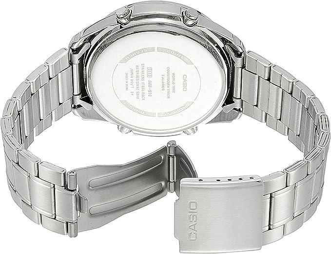 AMW-870D-1AVDF Casio Illuminator Analog Digital World Time Stainless Steel Men's Watch. - Timecheck