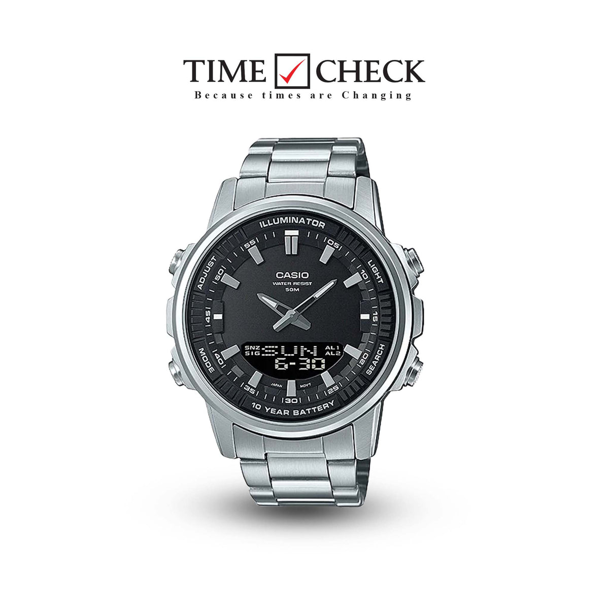 AMW-880D-1AVDF Casio Silver Stainless Steel Black Dial Men’s Wrist Watch. - Timecheck
