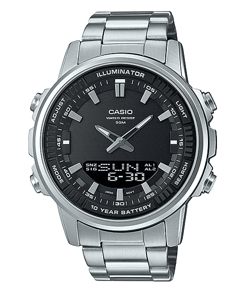 AMW-880D-1AVDF Casio Silver Stainless Steel Black Dial Men’s Wrist Watch. - Timecheck