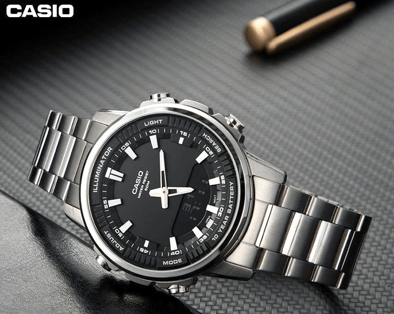 AMW-880D-1AVDF Casio Silver Stainless Steel Black Dial Men’s Wrist Watch. - Timecheck
