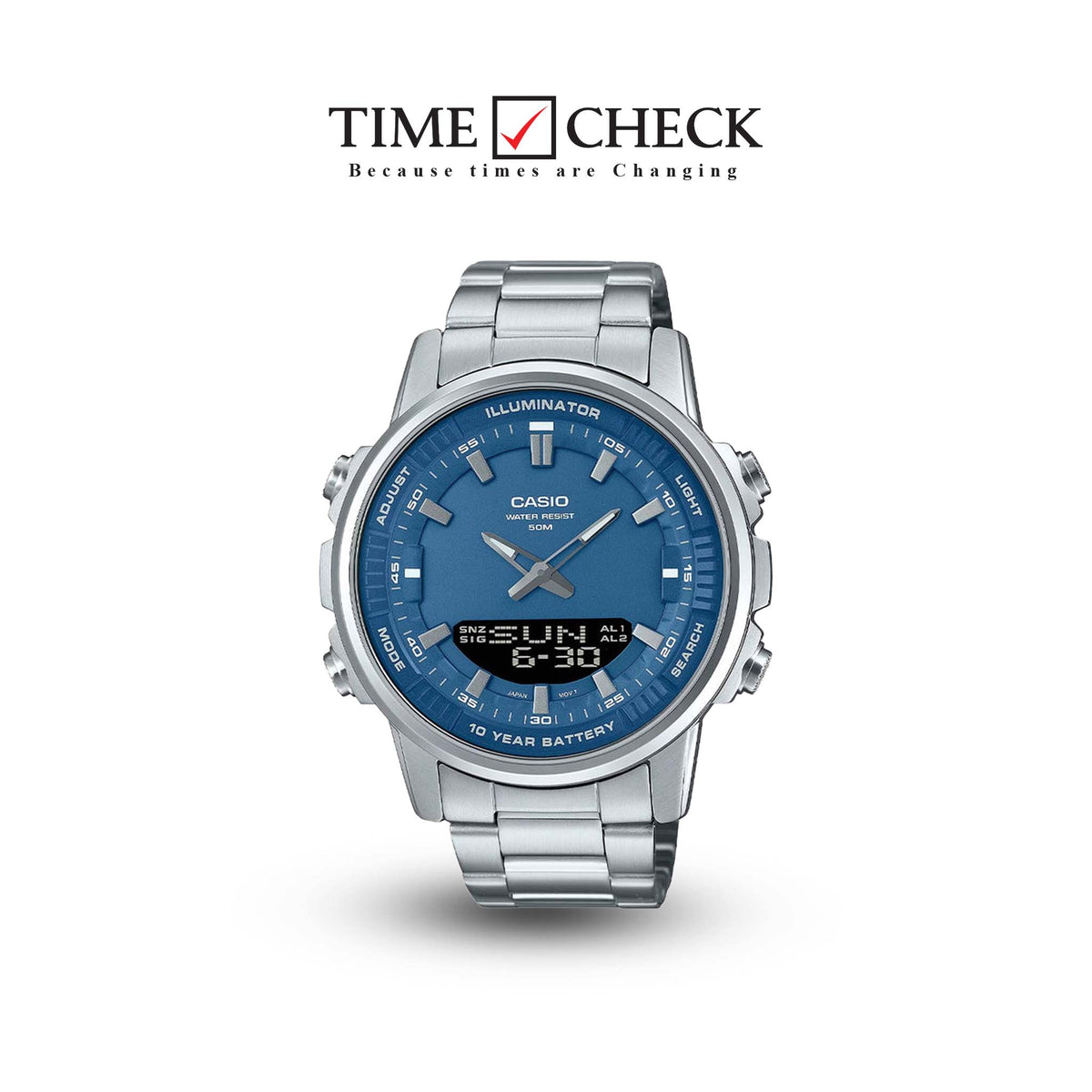 AMW-880D-2A1VDF Casio Silver Stainless Steel Black Dial Men’s Wrist Watch. - Timecheck