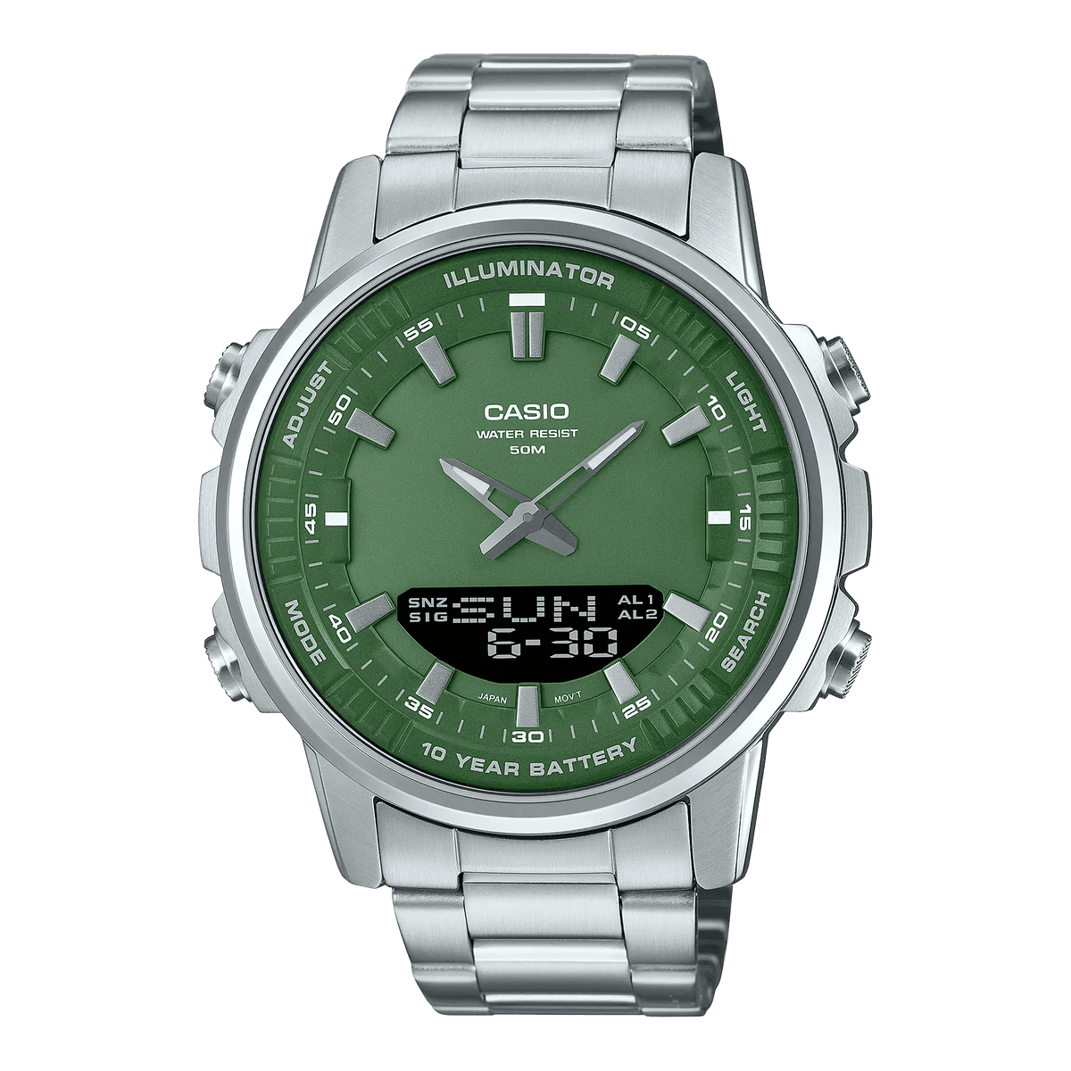 AMW-880D-3AVDF Casio Green Dial Stainless Steel Men’s Wrist Watch. - Timecheck
