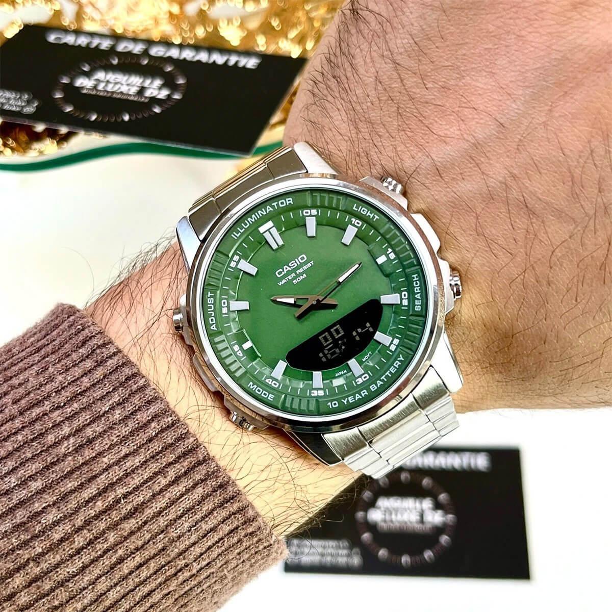 AMW-880D-3AVDF Casio Green Dial Stainless Steel Men’s Wrist Watch. - Timecheck
