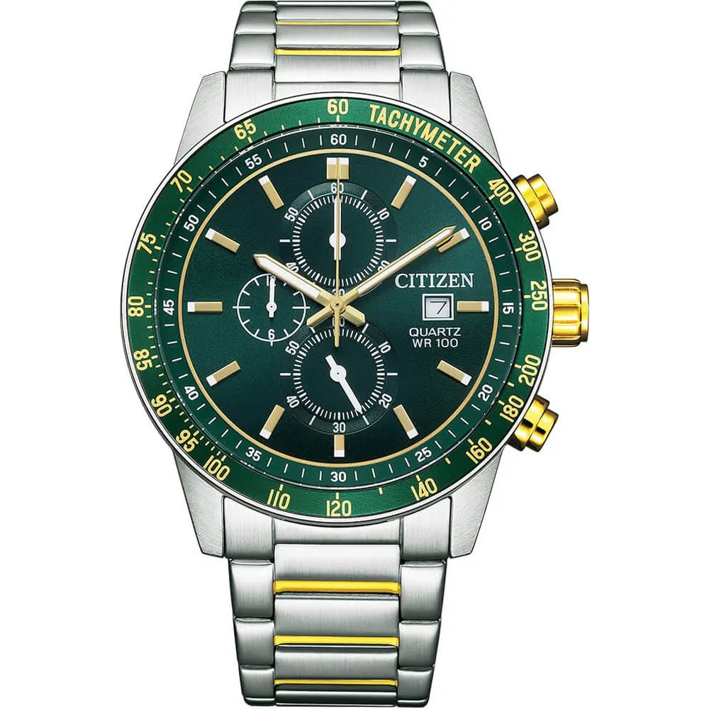 AN3689-55x Citizen Green Dial Silver Chain Watch for Men - Analog Stainless Steel Band - Timecheck