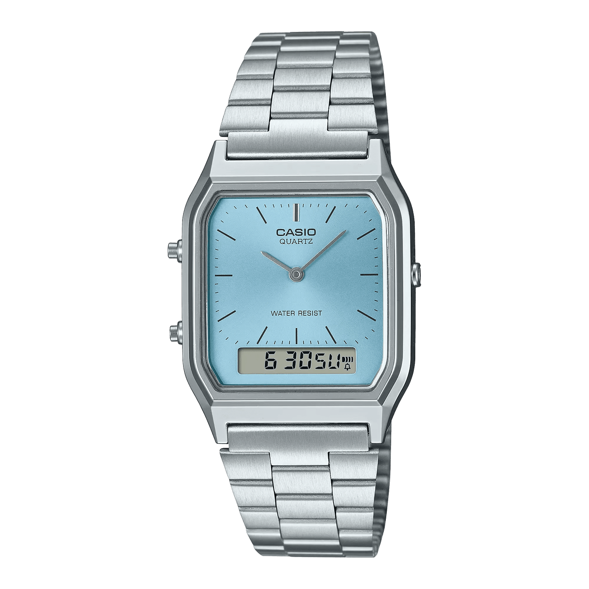 AQ-230A-2A1MQY Casio Blue Dial Silver Stainless Steel Chain Analog Men's Watch. - Timecheck