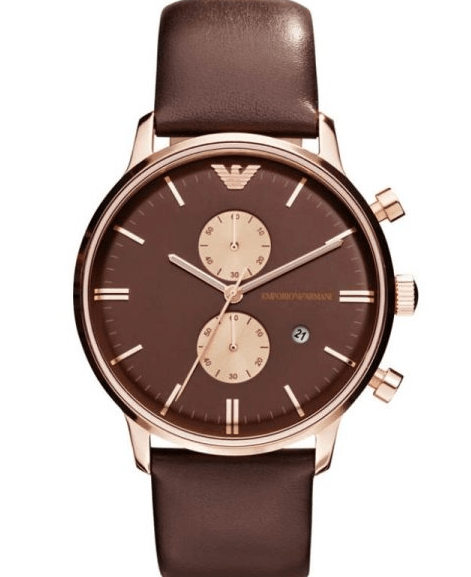 AR0387 Emporio Armani Quartz Chronograph Leather Strap Brown Dial 40mm Men's Watch. - Timecheck