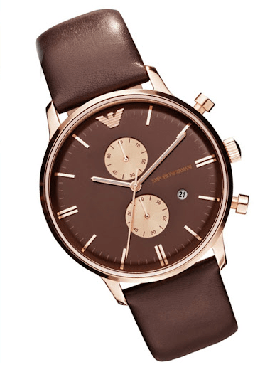 AR0387 Emporio Armani Quartz Chronograph Leather Strap Brown Dial 40mm Men's Watch. - Timecheck