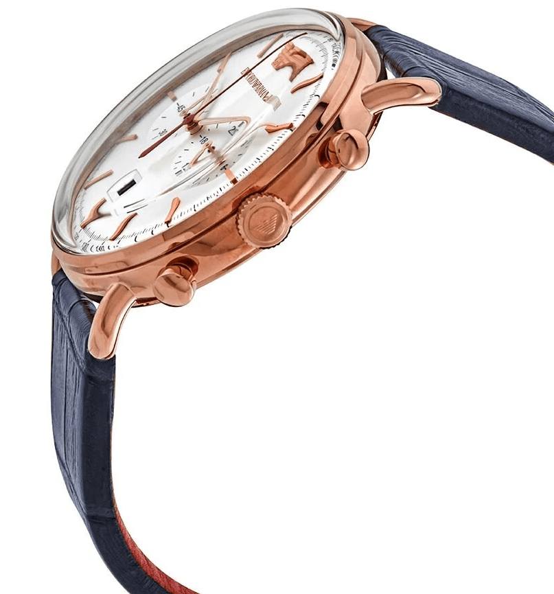 AR11123 Emporio Armani Quartz Chronograph Silver Dial Blue Strap Men's Watch. - Timecheck