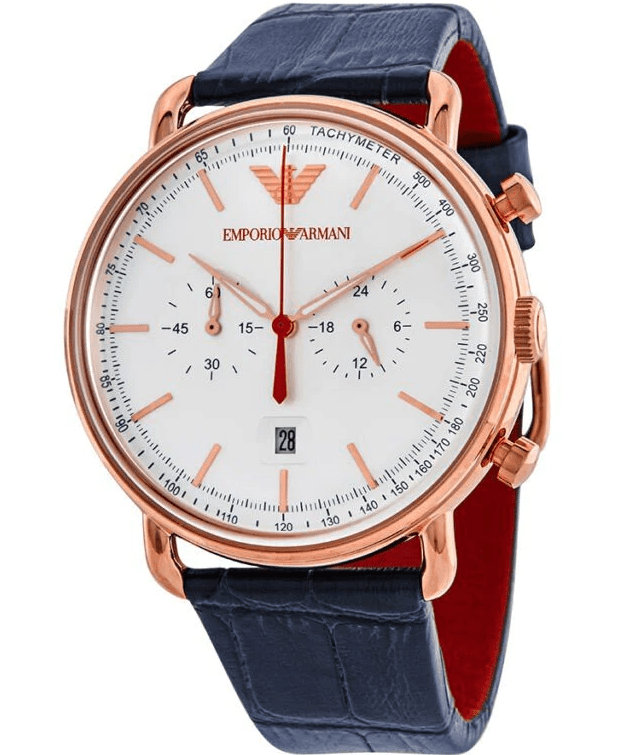 AR11123 Emporio Armani Quartz Chronograph Silver Dial Blue Strap Men's Watch. - Timecheck