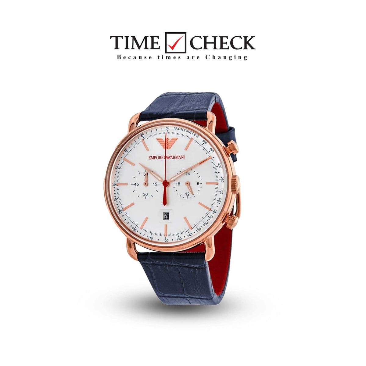 AR11123 Emporio Armani Quartz Chronograph Silver Dial Blue Strap Men's Watch. - Timecheck